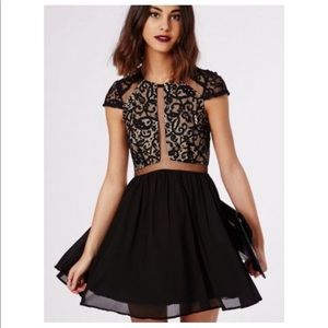 Mesh lace black skater dress